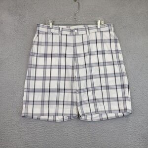 Ben Hogan Shorts Mens 36 White Plaid Golf Chino Bermuda Shorts Casual Summer‎